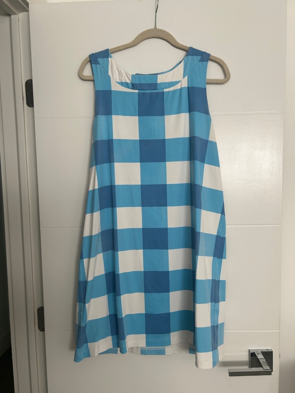 Sleeveless Blue Plaid Shift Dress